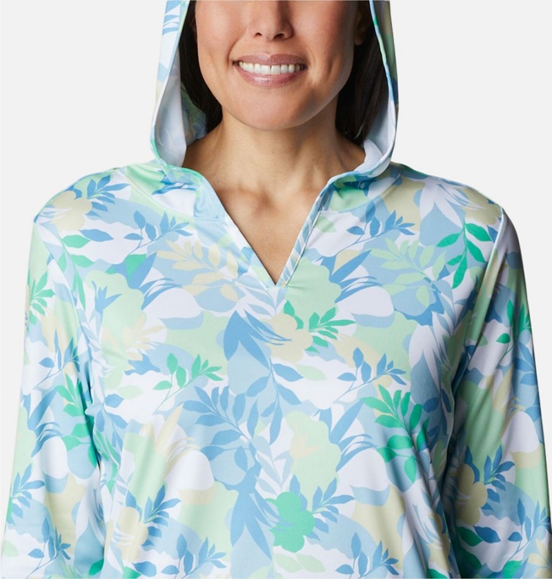 Turquoise Women's Columbia Summerdry Coverup Printed Tunic Hoodie | GJFML-3915