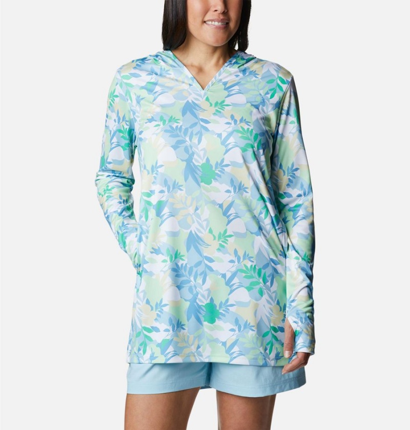 Turquoise Women\'s Columbia Summerdry Coverup Printed Tunic Hoodie | GJFML-3915