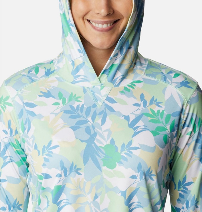 Turquoise Women's Columbia Summerdry Long Sleeve Printed Hoodie | LZQAI-8475