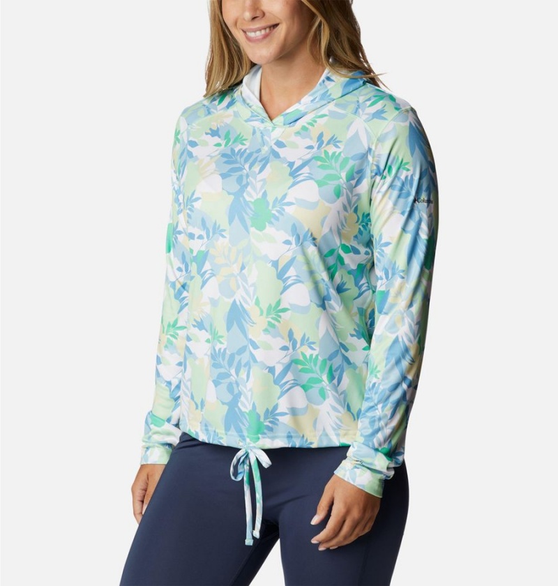 Turquoise Women's Columbia Summerdry Long Sleeve Printed Hoodie | LZQAI-8475