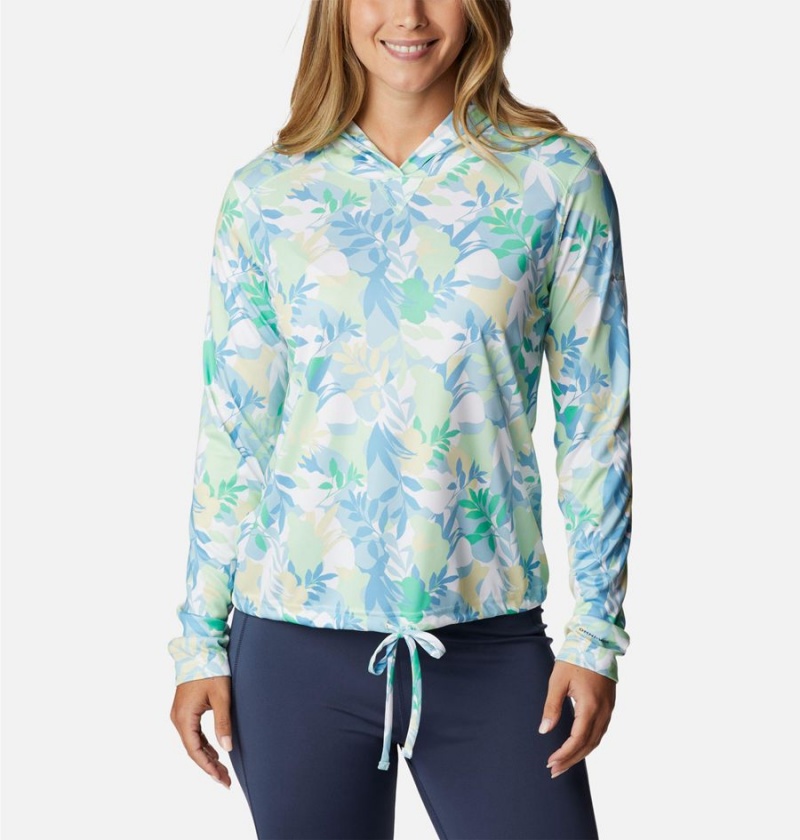 Turquoise Women\'s Columbia Summerdry Long Sleeve Printed Hoodie | LZQAI-8475