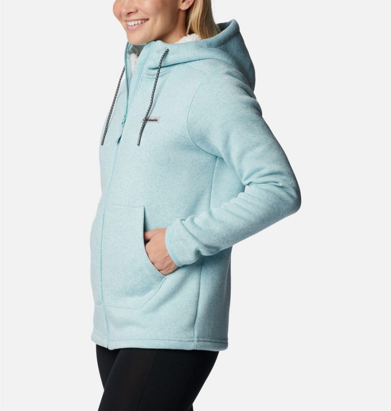 Turquoise Women's Columbia Sweater Weather Sherpa Full Zip Hooded Fleece Jacket | HRPBO-7526