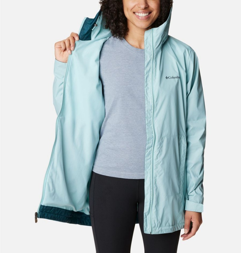 Turquoise Women's Columbia Switchback Lined Long Rain Jacket | DNLQR-8901