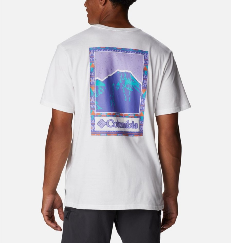 White Men's Columbia Explorers Canyon Back T-Shirt | PYLQU-6374