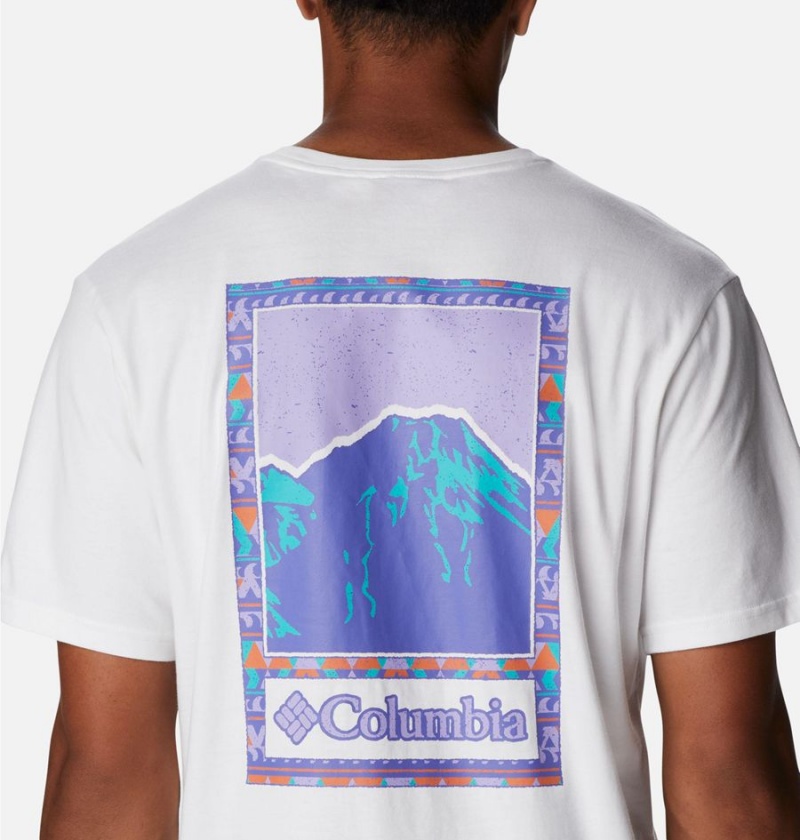 White Men's Columbia Explorers Canyon Back T-Shirt | PYLQU-6374