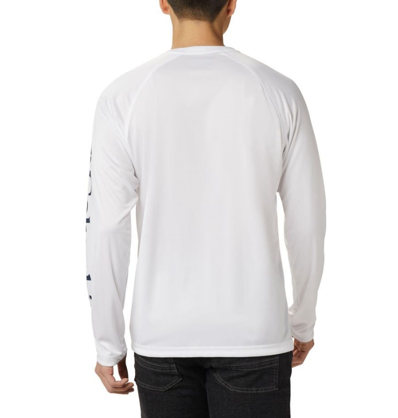 White Men's Columbia Fork Stream Long Sleeve T-Shirt | BKAJO-6502