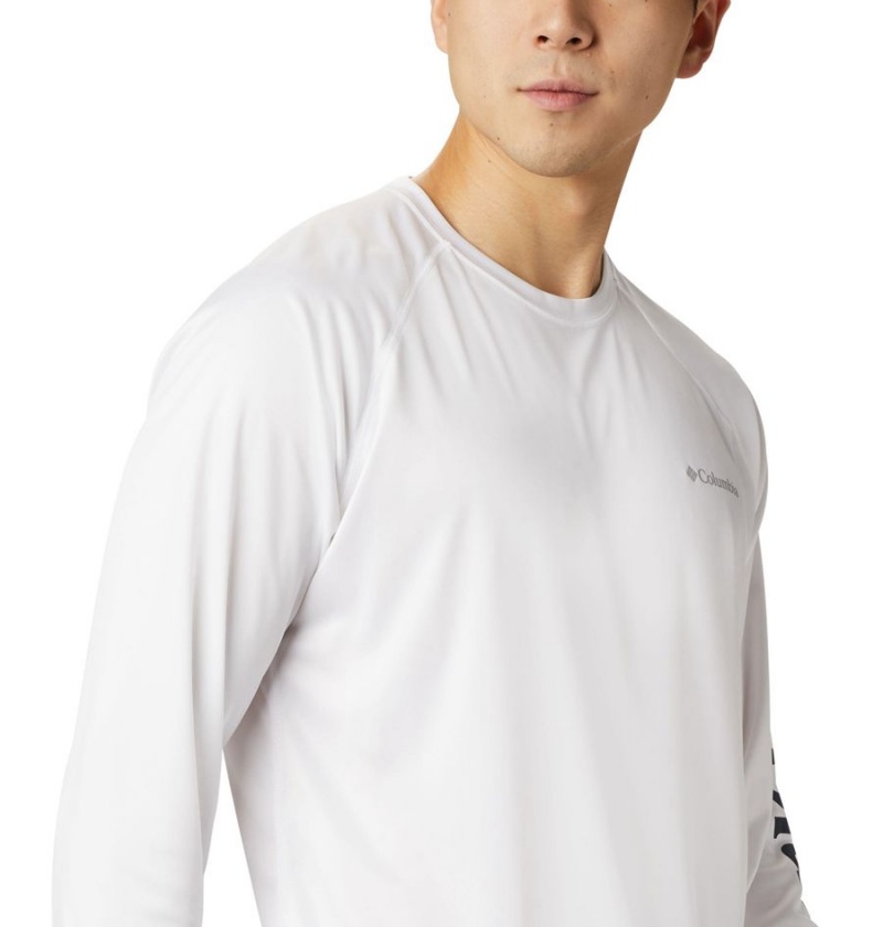 White Men's Columbia Fork Stream Long Sleeve T-Shirt | BKAJO-6502