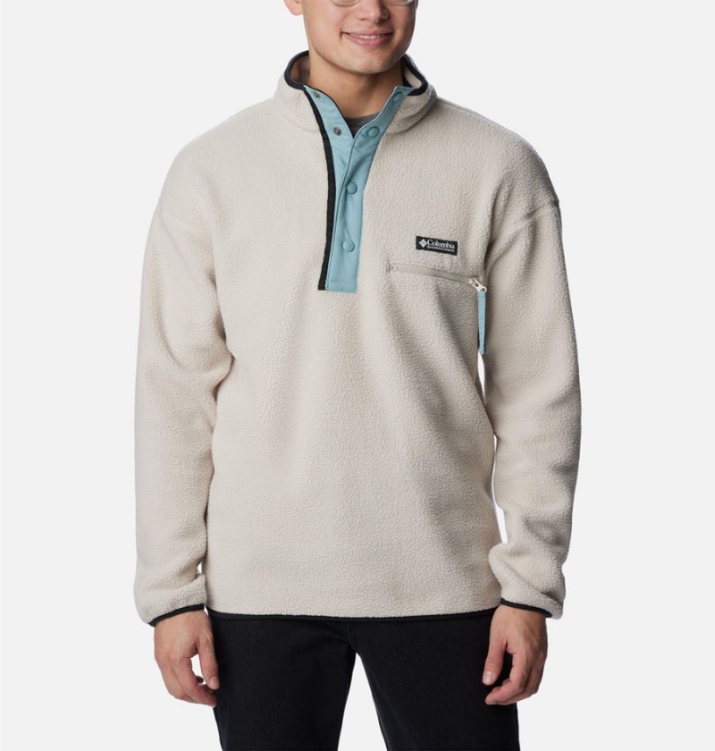 White Men\'s Columbia Helvetia Half Snap Fleece Pullover | QHKSC-0895