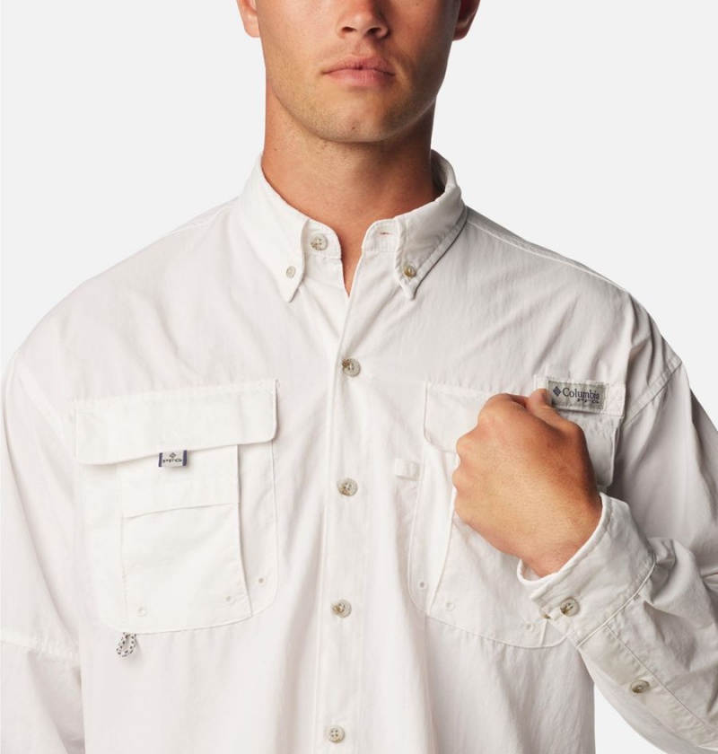 White Men's Columbia PFG Bahama II Long Sleeve Shirt | DXPKM-8453