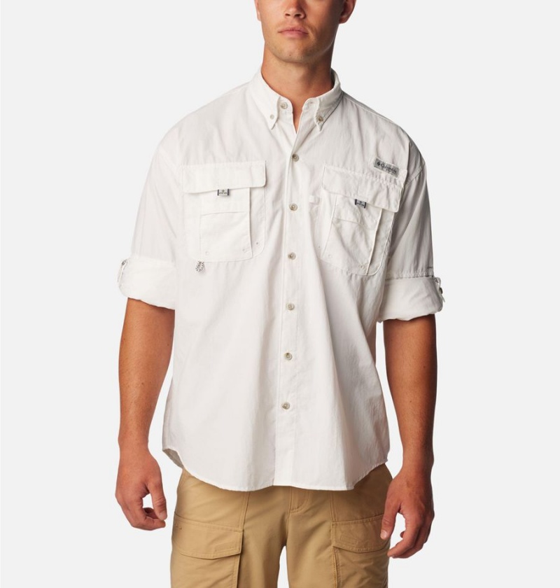 White Men's Columbia PFG Bahama II Long Sleeve Shirt | DXPKM-8453