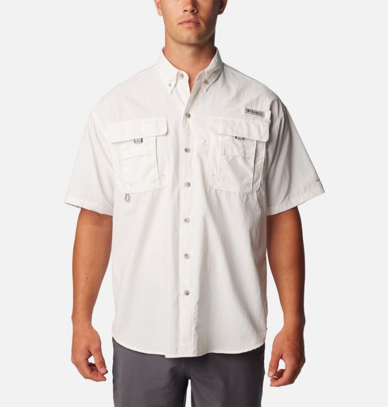 White Men\'s Columbia PFG Bahama II Short Sleeve Shirt | RIVOC-4903