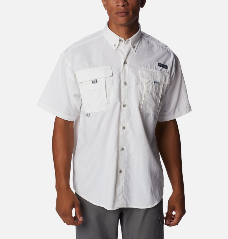 White Men\'s Columbia PFG Bahama Icon Short Sleeve Shirt | GMTQN-5712