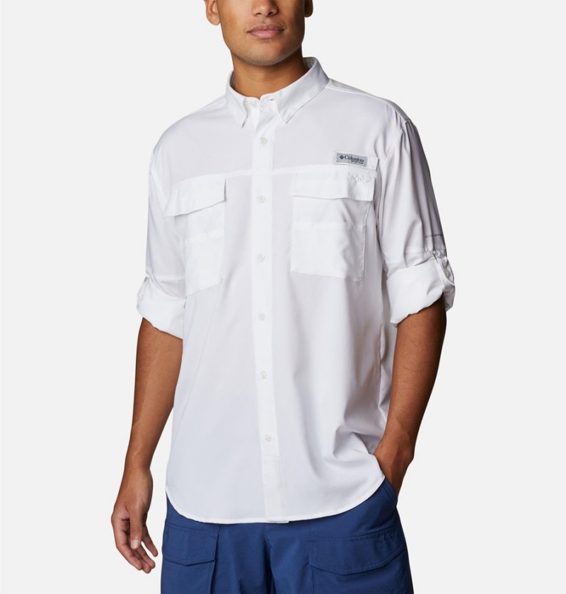 White Men's Columbia PFG Blood and Guts IV Woven Long Sleeve Shirt | TUXAQ-8129