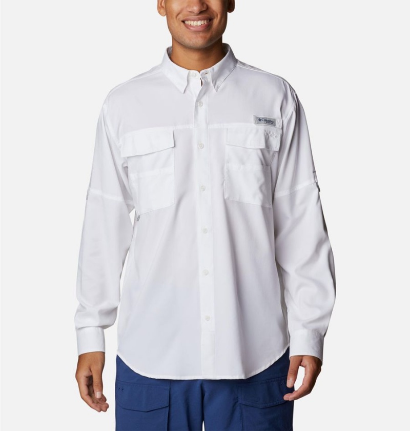 White Men\'s Columbia PFG Blood and Guts IV Woven Long Sleeve Shirt | TUXAQ-8129