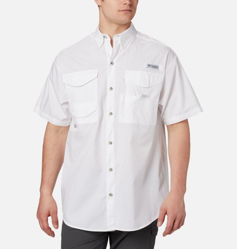 White Men\'s Columbia PFG Bonehead Short Sleeve Shirt | HMTSZ-2459