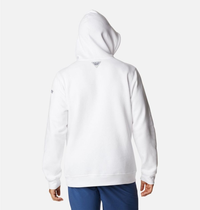 White Men's Columbia PFG Fish Flag II Hoodie | HUADX-6742