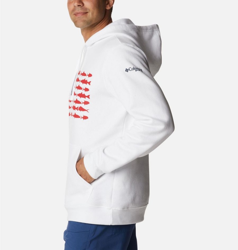 White Men's Columbia PFG Fish Flag II Hoodie | HUADX-6742