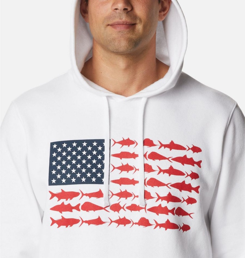 White Men's Columbia PFG Fish Flag II Hoodie | HUADX-6742