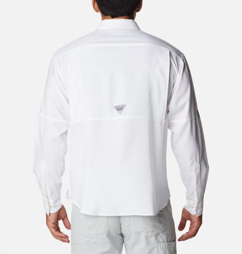 White Men's Columbia PFG Skiff Guide Woven Long Sleeve Shirt | EVYAC-8172