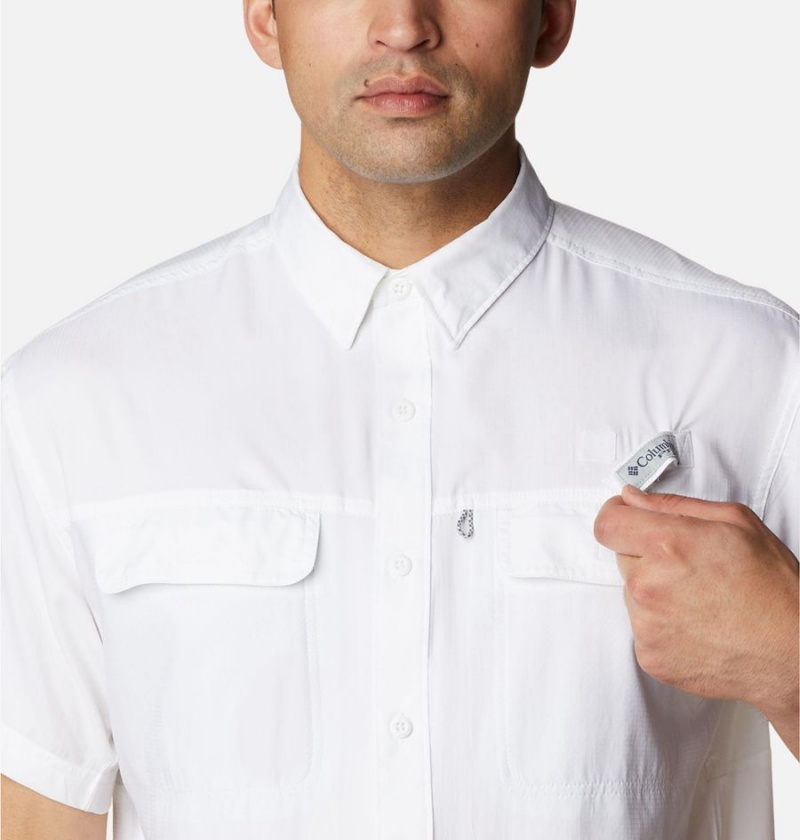 White Men's Columbia PFG Skiff Guide Woven Short Sleeve Shirt | MFELG-4029