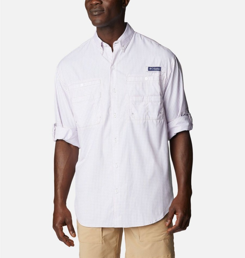 White Men's Columbia PFG Super Tamiami Long Sleeve Shirt | VPYAM-4209