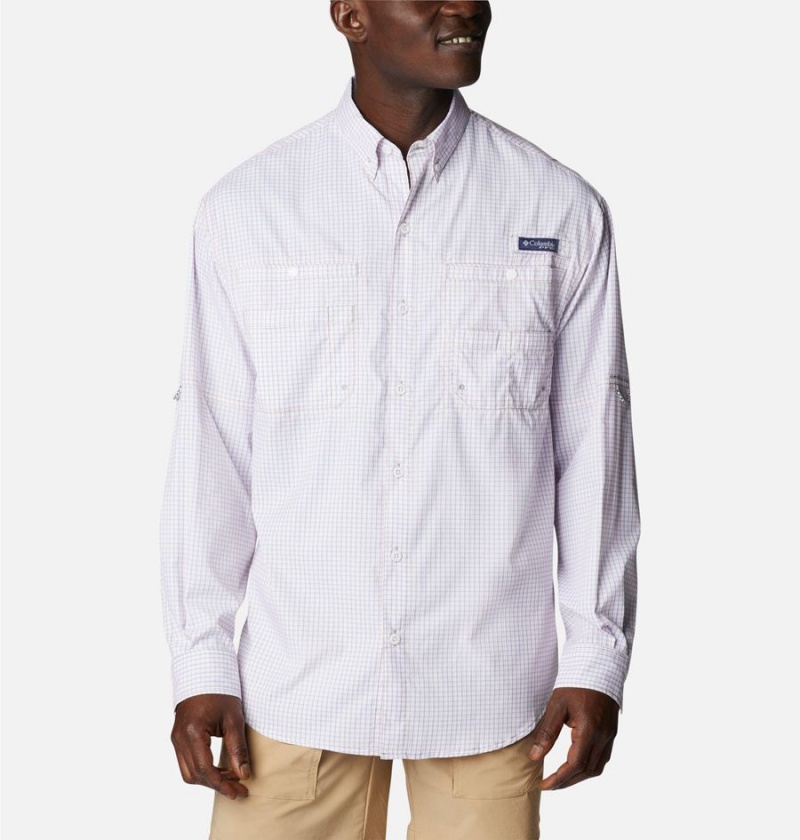 White Men\'s Columbia PFG Super Tamiami Long Sleeve Shirt | VPYAM-4209