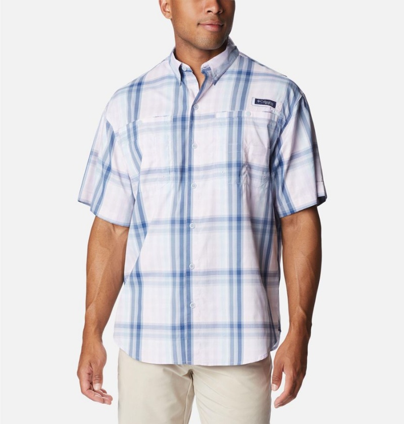 White Men\'s Columbia PFG Super Tamiami Short Sleeve Shirt | AYIDB-7038