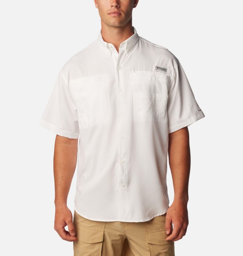 White Men\'s Columbia PFG Tamiami II Short Sleeve Shirt | UFKJL-8093