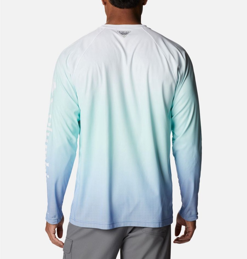 White Men's Columbia PFG Terminal Deflector Printed Long Sleeve T-Shirt | RSJDC-1584