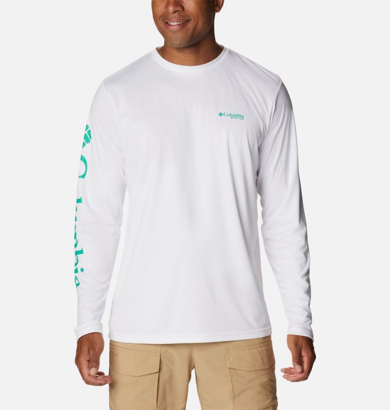 White Men's Columbia PFG Terminal Tackle Carey Chen Long Sleeve T-Shirt | INCMV-8310