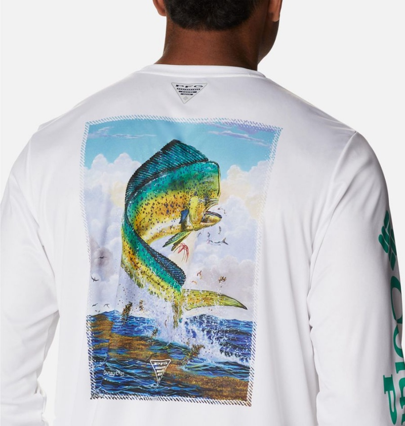 White Men's Columbia PFG Terminal Tackle Carey Chen Long Sleeve T-Shirt | INCMV-8310