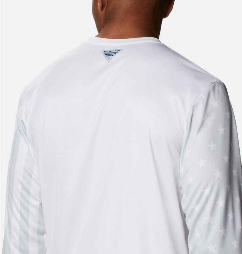 White Men's Columbia PFG Terminal Tackle Americana Long Sleeve T-Shirt | KLTHE-2183