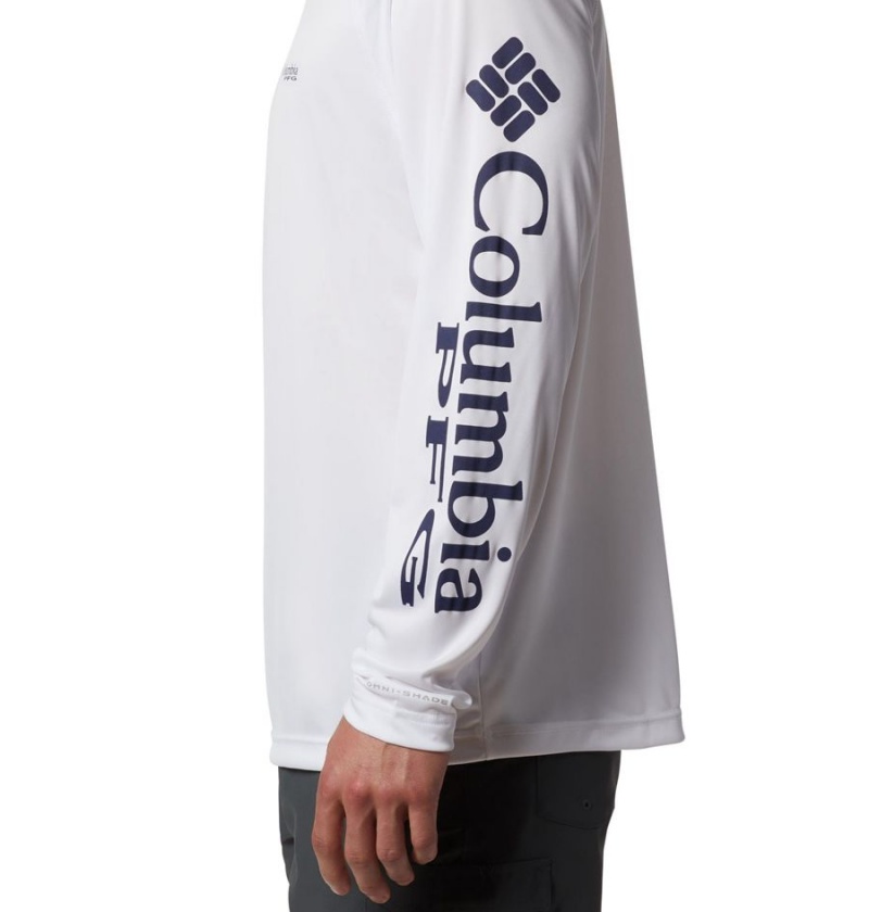 White Men's Columbia PFG Terminal Tackle Long Sleeve T-Shirt | AZHIK-1398