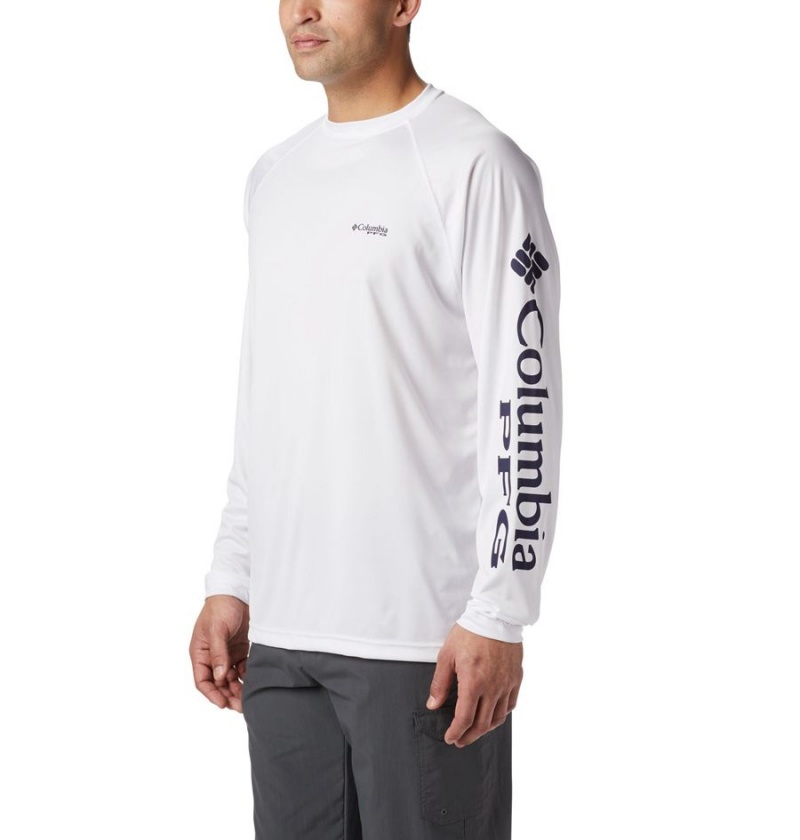 White Men's Columbia PFG Terminal Tackle Long Sleeve T-Shirt | AZHIK-1398