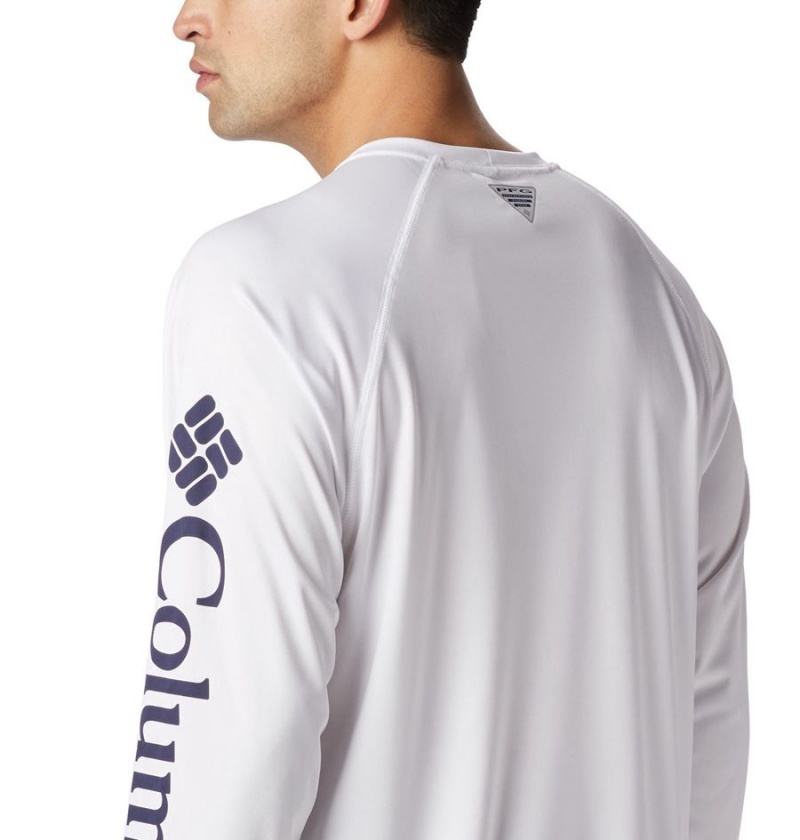 White Men's Columbia PFG Terminal Tackle Long Sleeve T-Shirt | AZHIK-1398