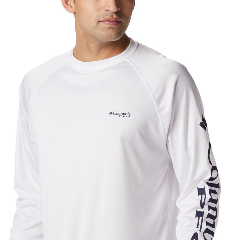 White Men's Columbia PFG Terminal Tackle Long Sleeve T-Shirt | AZHIK-1398