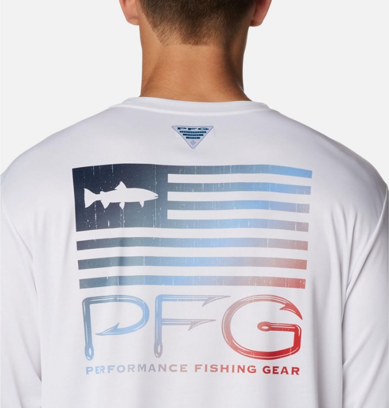 White Men's Columbia PFG Terminal Tackle Fish Star Long Sleeve T-Shirt | BTXJC-6254