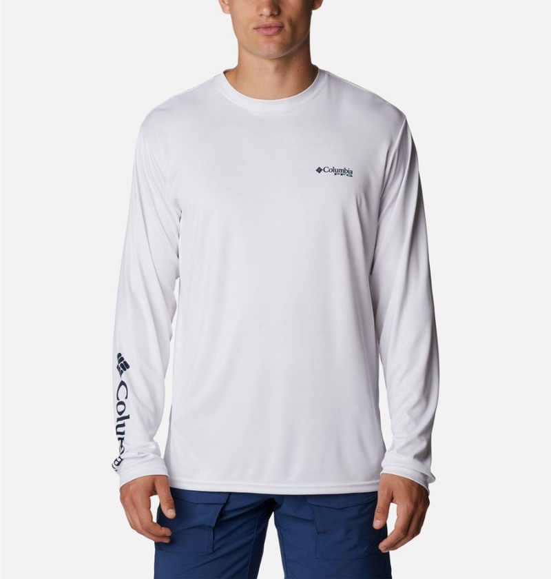 White Men\'s Columbia PFG Terminal Tackle Fish Star Long Sleeve T-Shirt | BTXJC-6254