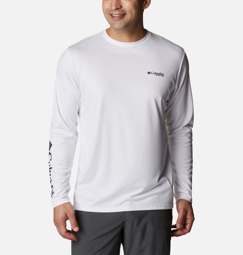 White Men's Columbia PFG Terminal Tackle Statetriot Long Sleeve T-Shirt | EJOLQ-6871