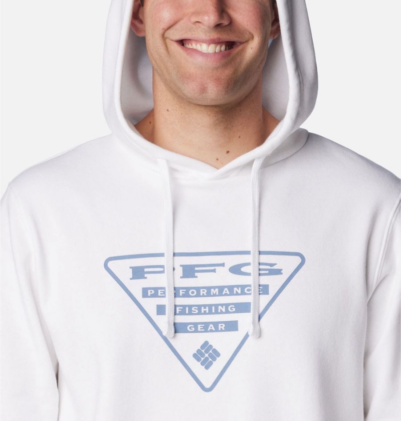 White Men's Columbia PFG Triangle II Hoodie | XKWUR-7306