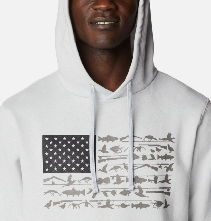 White Men's Columbia PHG Game Flag II Hoodie | XAHMF-5362