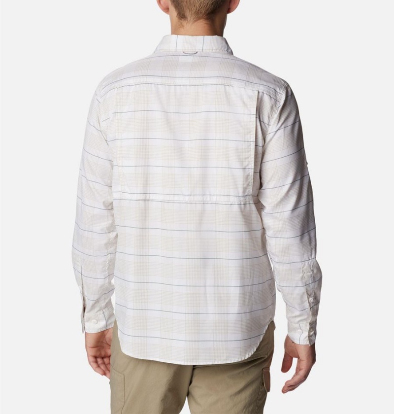 White Men's Columbia Silver Ridge Utility Lite Plaid Long Sleeve Shirt | XMCUI-2943