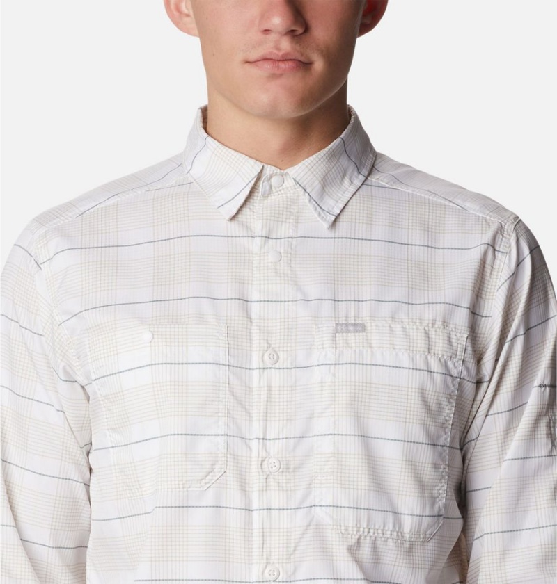 White Men's Columbia Silver Ridge Utility Lite Plaid Long Sleeve Shirt | XMCUI-2943