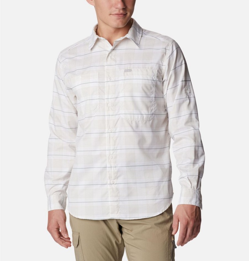 White Men\'s Columbia Silver Ridge Utility Lite Plaid Long Sleeve Shirt | XMCUI-2943