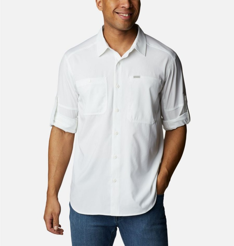 White Men's Columbia Silver Ridge Utility Lite Long Sleeve Shirt | QYURM-4958