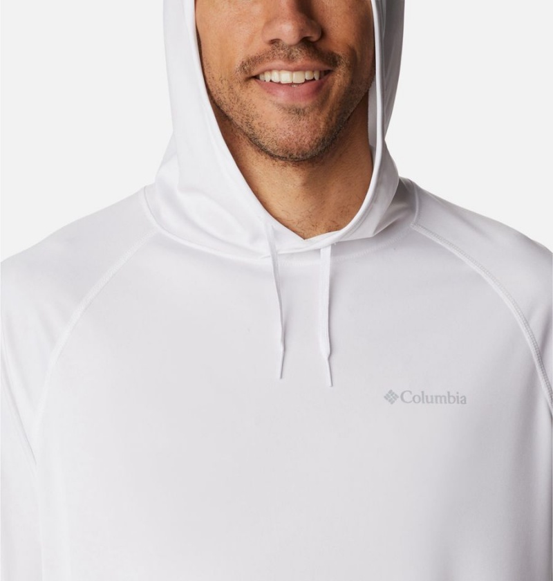 White Men's Columbia Summerdry Raglan Long Sleeve Hoodie | FYPNW-6352