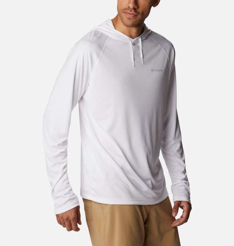 White Men's Columbia Summerdry Raglan Long Sleeve Hoodie | FYPNW-6352