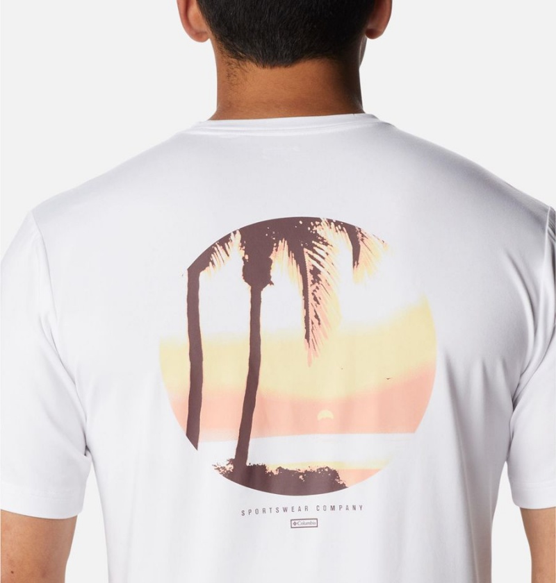 White Men's Columbia Tech Trail Graphic T-Shirt | GCBRK-5692