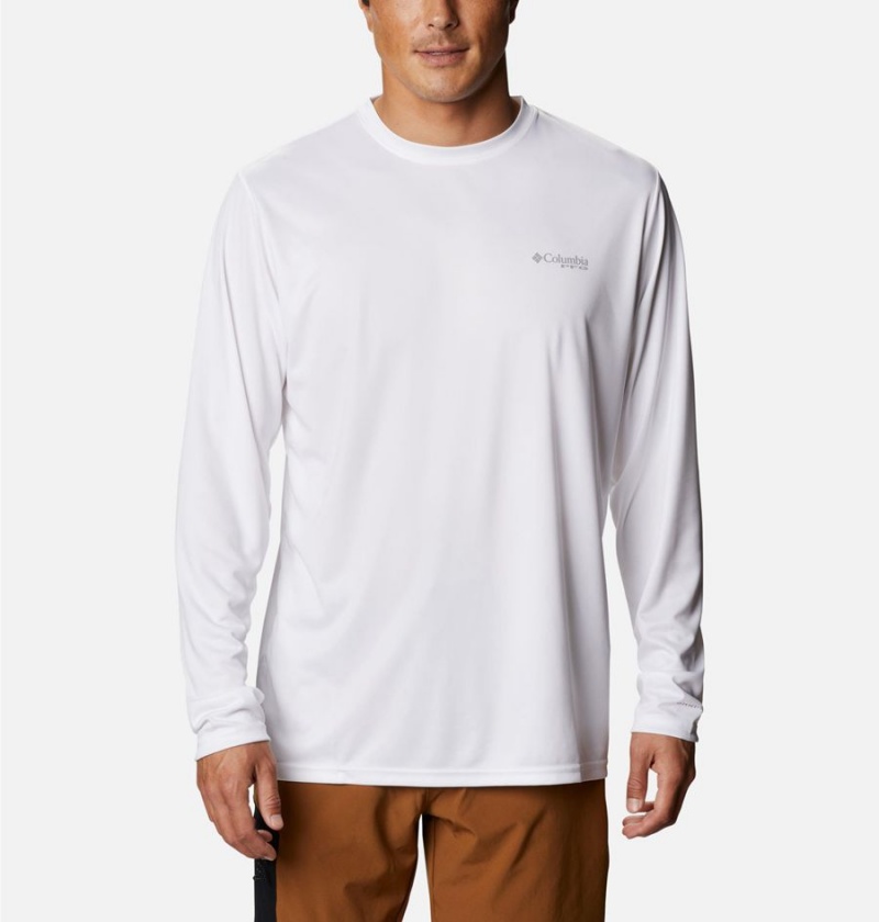 White Men's Columbia Terminal Tackle PFG Fish Flag Long Sleeve T-Shirt | BUSRZ-2617