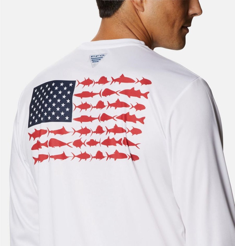 White Men's Columbia Terminal Tackle PFG Fish Flag Long Sleeve T-Shirt | BUSRZ-2617